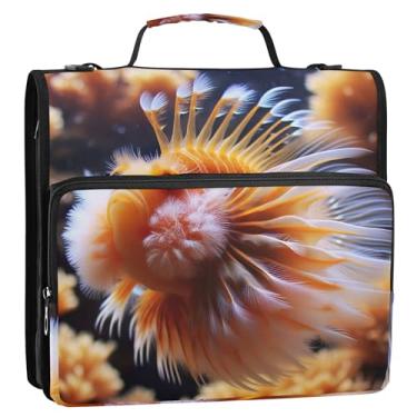 Imagem de Fichários personalizados de 3,8 cm com 3 anéis engraçados peixes marinhos dourados com zíper organizador portfólio e estojo para pasta de anéis, bolsa escolar com alça de ombro