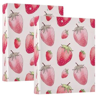 Imagem de Fichários de morango rosa morango personalizados de 3 cm com 3 anéis para 200 folhas, fichário de escritório com anel redondo, 31,5 x 27 x 6 cm, pacote com 2