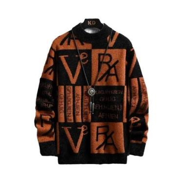 Imagem de Suéter Masculino De Tricô Listrado Gola Redonda Pulôver Casual De Outo