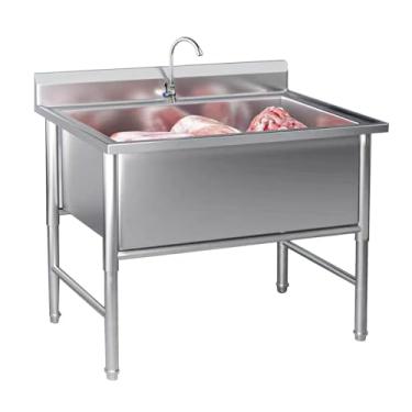Imagem de Pia de cozinha de estação de trabalho, lavagem de pia de aço inoxidável, pia comercial independente, pia de cozinha de tigela única profunda, pia industrial, pias de lavanderia, banheira de lavanderia