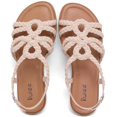 Imagem de Ruiee Sandálias de largura larga para mulheres, sandálias de verão casuais, trançadas, pés largos, sandálias deslizantes, confortáveis, sandálias sem cadarço, sapatos de praia abertos para mulheres