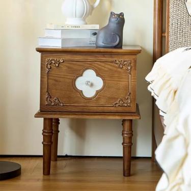 Imagem de Mesa de cabeceira de meados do século para quarto, mesa de cabeceira moderna, mesa de cabeceira com gavetas e 4 pernas de madeira maciça resistentes, mesa de canto para quarto, design de coluna romana