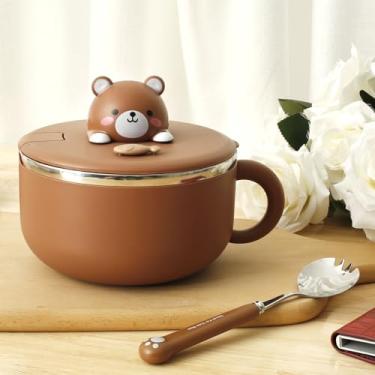 Imagem de Tigela de Ramen Isolada de 1200 ml com Tampa Selada Ramen Tigela com Alça e Garfo Tigela Prática de Servir Instantânea com Furos de Ar Portátil para Escritório e Dormitório de Faculdade