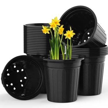 Imagem de 50 peças de vasos de 2 galões para berçário, vaso inicial de sementes, vasos de plástico para mudas de flores com orifícios de drenagem, recipiente flexível para plantas de jardim interno e externo
