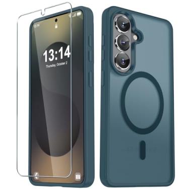 Imagem de Capa para Samsung Galaxy S26+ Plus, capa magnética fosca [atualizada em 2026] com 1 protetor de tela, suporte para MagSafe, proteção militar à prova de choque, parte traseira fosca translúcida, cinza