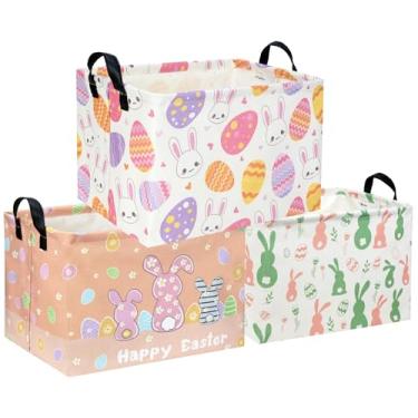 Imagem de DDBASKET Pacote Com 3 Cestas Retangulares De Páscoa, Cesta Presentes Páscoa Vazia, Coelho Rosa, Armazenamento Para Crianças, Bebê Meninos, Caixa Organizadora Brinquedos Decoração Quarto Casa (Pacote