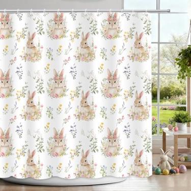 Imagem de APROPHIC Cortina de chuveiro de Páscoa, linda cortina de chuveiro de coelho, coelhinho da páscoa, floral, bonita, impermeável, para decoração de banheiro, decoração de casa com 12 ganchos 182 x 182 cm