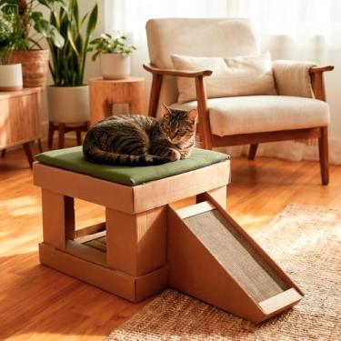Imagem de Casa para Gato com 2 Arranhadores e Rampa – Toca 2 em 1 Desmontável (Verde)