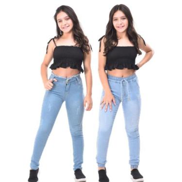 Imagem de Kit calça jeans feminina + jogger infantil juvenil skinny menina 10 ao