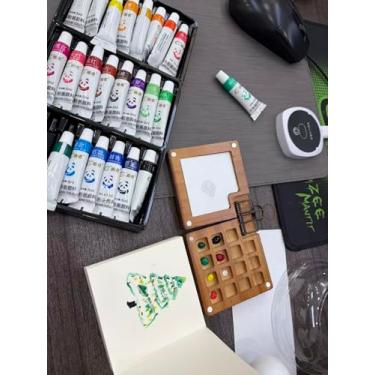 Imagem de Mini conjunto de tinta aquarela, kit de pintura de viagem, suprimentos de arte de bolso com 24 cores, bloco de papel de tinta, canetas e clipes de pincel de água para iniciantes, adultos e esboços ao