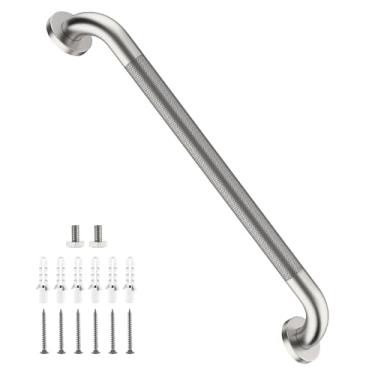 Imagem de Barra de apoio de níquel escovado de 61 cm, barra antiderrapante iHansee para banheiro com aderência serrilhada, corrimão de segurança de aço inoxidável para banheira, guidão de chuveiro montado na
