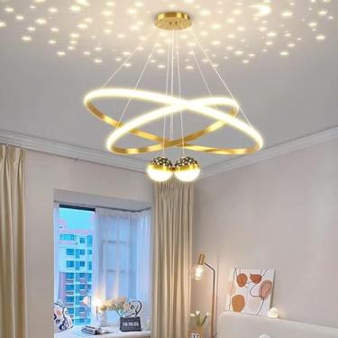 Imagem de Luminária pendente LED para mesa de jantar, com intensidade ajustável e controle remoto. Lustre moderno para sala de jantar, escritório, cozinha e sala de estar (dourado, 40+60cm).