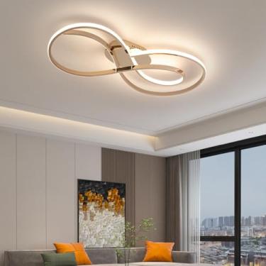Imagem de Luminária de teto LED com dimmer e controle remoto, estilo moderno, ideal para quarto e sala de estar. Lustre criativo para interiores, perfeito para sala de jantar, quarto e cozinha (dourad