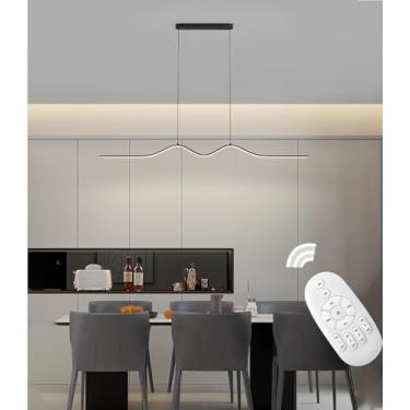 Imagem de Luminária pendente ajustável em altura para sala de jantar, com intensidade regulável, para quarto, com controle remoto, moderna, em LED, para mesa, teto e cozinha (preta, 100 cm)