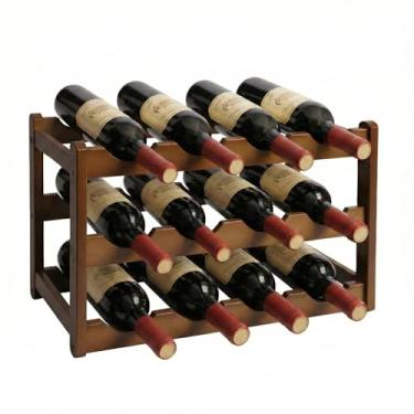 Imagem de Janedream Rack de vinho de bambu de 3 camadas para 12 garrafas, prateleira de armazenamento de vinho de bancada fácil de montar, suporte de vinho de mesa resistente para cozinha, armário interno