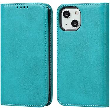 Imagem de VEVEL Capa de telefone em concha carteira de couro sintético, para Apple iPhone 14 Case 6,1 polegadas 2022 Capa fólio com função de stend magnética [suporte de cartão] (Cor: azul ciano)