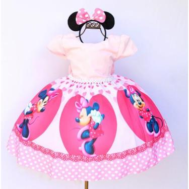 Imagem de Vestido Infantil Minnie Rosa Com Tiara - Pingo De Gente Kids, Rosa, 12