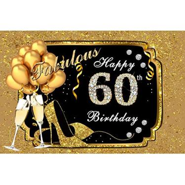 Imagem de Yeele Vinil de 3 x 2,4 m fabuloso cenário de aniversário de 60 anos para fotografia diamante balões dourados saltos champanhe fundo de festa de aniversário de 60 anos decoração de estande de fotos