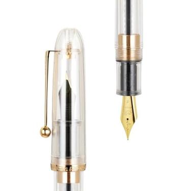 Imagem de RORFFK Caneta-tinteiro acrílica transparente, caneta giratória, ponta de 35 mm, material escolar, artigos de papelaria, canetas de tinta para presente (03, F (aproximadamente 0,5 mm))