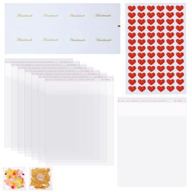 Imagem de ONLYKXY 100 peças de saco autovedante de plástico transparente com adesivos decorativos para embalagem de panificação, envelopes resseláveis, bolsas de manga macia para joias, lanches, fotos