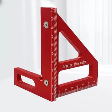 Imagem de Régua de triângulo de ângulo reto de liga de alumínio, ferramenta de medição vermelha de 45/90 graus com escala dupla para moldura de marcenaria, projetos DIY e construção de casa