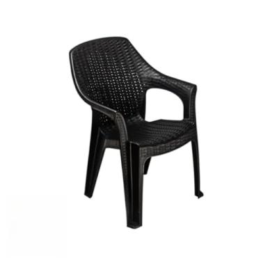 Imagem de Cadeira De Plástico Com Braço Rattan Jardim Poltrona Branca Preta Bege Cinza Marrom (Preto,2 Unidades)