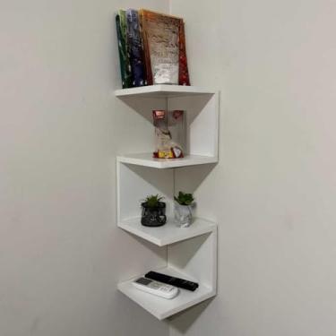 Imagem de Prateleira de Canto 3D com Nichos | Estante Suspensa para Livros e Decoração | Organizador de Parede(BRANCO)
