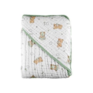 Imagem de Toalha Soft para Bebê 70 cm x 70 cm Pixuxu, Urso Soninho Verde