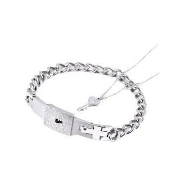 Imagem de Pulseira De Casal Love Lock Em Aço Inoxidável Com Pingente De Chave, C