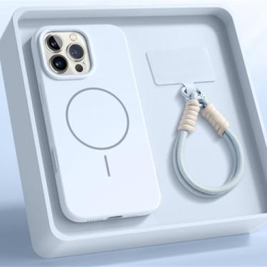 Imagem de IRTGFG Capa magnética de luxo com alça de silicone líquido e capa macia para iPhone 16E (para iPhone 16E/azul)