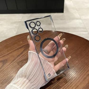 Imagem de HJZSZX Capa magnética luxuosa com revestimento transparente para Samsung S23 Plus e carregamento sem fio (para Samsung S23 Plus/Azul Serra)