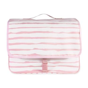 Imagem de kate spade new york Bolsa de higiene para pendurar, organizador de viagem de 21,6 cm x 32,4 cm x 15,2 cm com gancho dourado, 2 compartimentos grandes para garrafas, bolsos de malha e transparentes