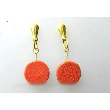 Imagem de Brinco Disco Pedra do Sol Tarracha Dourado - CristaisdeCurvelo