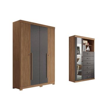 Imagem de Guarda Roupa +Cômoda 2 Peças QC333 Jatobá/Grafite - Santos Andirá