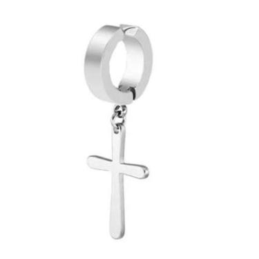 Imagem de Brinco Masculino Pressão com Pingente Cruz Cor Prata - 1UND-Unissex
