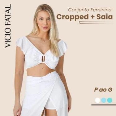 Imagem de Conjunto Feminino Poliamida Cropped + Saia Transpassada Moderno Verão Social Reveillon-Feminino