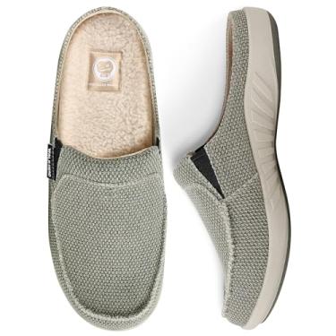 Imagem de Pantufas masculinas com suporte de arco, chinelo de lona para casa masculino com forro de veludo, sapato para usar em casa com sola de borracha antiderrapante para uso interno e externo,
