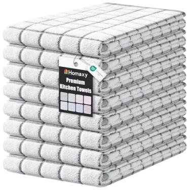 Imagem de Homaxy Toalhas de cozinha premium (40,6 cm x 71,1 cm, pacote com 8), panos de prato grandes de algodão fiado anel, toalhas de mão de cozinha macias super absorventes, conjunto de toalhas de chá de