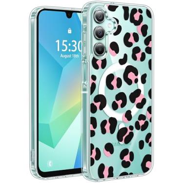 Imagem de Jkvare Capa para Samsung Galaxy A16 compatível com MagSafe, capa protetora magnética sem fio com padrão estético cristalino para mulheres e meninas - leopardo rosa