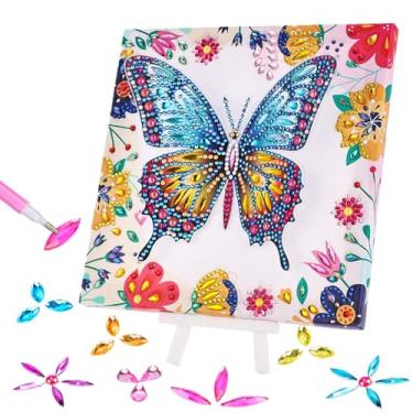 Imagem de Cymbana Kits de arte de diamante de borboleta 3D para crianças com cavaletes de madeira, faça você mesmo, pintura de borboleta transparente dobrável com moldura de madeira, arte e artesanato, pedra de