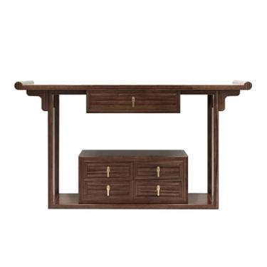Imagem de Mesa de console moderna de madeira maciça com 5 gavetas 100 cm L, 40 cm D, 85 cm A - Entrada de fazenda com prateleira de armazenamento, móveis para sala de estar, hall de entrada e corredor