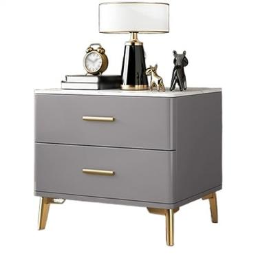 Imagem de Mesa de cabeceira com painel de pedra assada mesa de cabeceira simples de armazenamento de grande capacidade para quarto, armazenamento de cor sólida, móveis de cabeceira de madeira para quarto (cinza