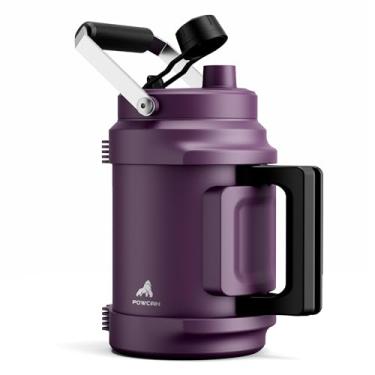 Imagem de POWCAN Jarro de água isolado de 1,814 g, tampa de bico de canudo 2 em 1, alça dupla, à prova de vazamento, mantenha frio 48H, garrafa de água de aço inoxidável de 2 litros para uso diário, hidratação