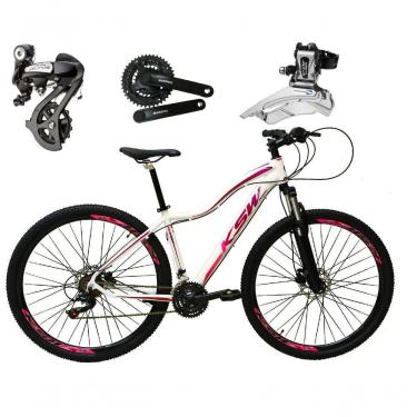 Imagem de Bicicleta Aro 29 Ksw Mwza Feminina Shimano Altus 24v Freios Hidráulicos Garfo Com Trava - Branco/pink/violeta Tam.15
