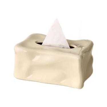 Imagem de x3anggyt5 Capa de caixa de lenços de papel cerâmico, textura irregular, casa, sala de estar, escritório, organizador de mesa, branco, suporte de caixa de lenços de papel prateado (branco)