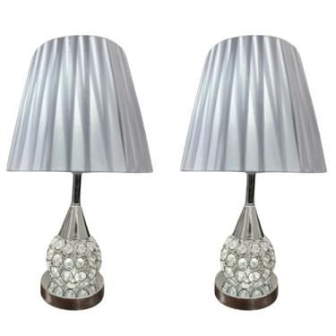 Imagem de Abajur De Mesa Luminaria Decorativo Quarto Sala Criado Mudo Cristal Com Led 42cm 28cm(KIT 2 ABAJUR CRISTAL PRATA)