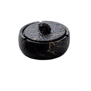 Imagem de Cinzeiro de cimento moderno com tampa para ambientes internos e externos cinzeiros de mesa para festas de escritório em casa ou decoração de moda, etc. Decoração de casa (preto)