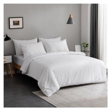 Imagem de Conjunto de cama queen size de cor sólida, conjunto de edredom de veludo com patchwork confortável e durável (branco King3 peças)