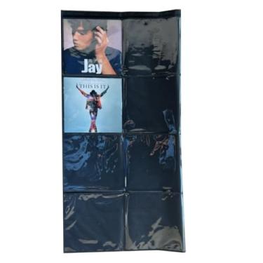 Imagem de ALSLEA Rack de exibição de disco de vinil - Organizador de janela transparente de 8 bolsos para capas de LP de 30,5 cm, tecido Oxford com borda preta, suporte de parede profissional