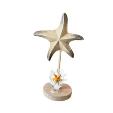 Imagem de Fenteer Estrela-do-mar de madeira para decoração de mesa, peça central decorativa, estátua artesanal, estatueta de estrela-do-mar, ornamento para lareira ou, Amarelo Desgastado